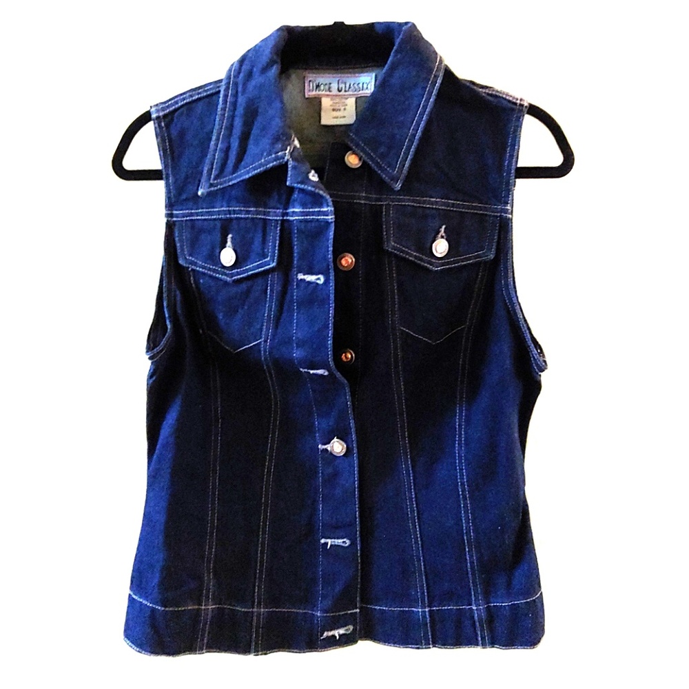 Denim button down vest-Dark Wash